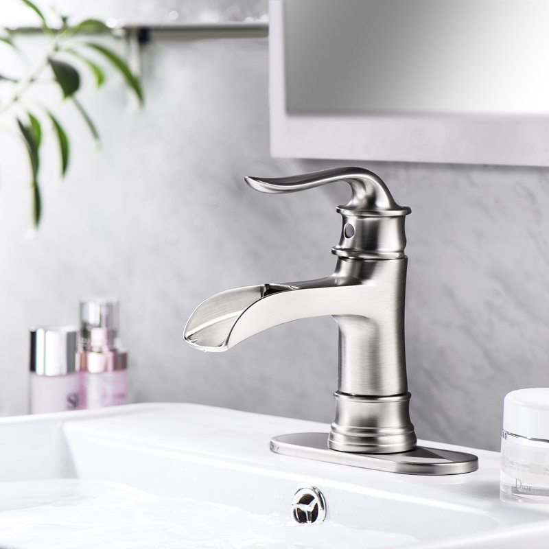 Robinet de salle de bain moderne en cascade, nickel brossé, bonde escamotable et bec de construction de 5,5 po, 10,97 lb