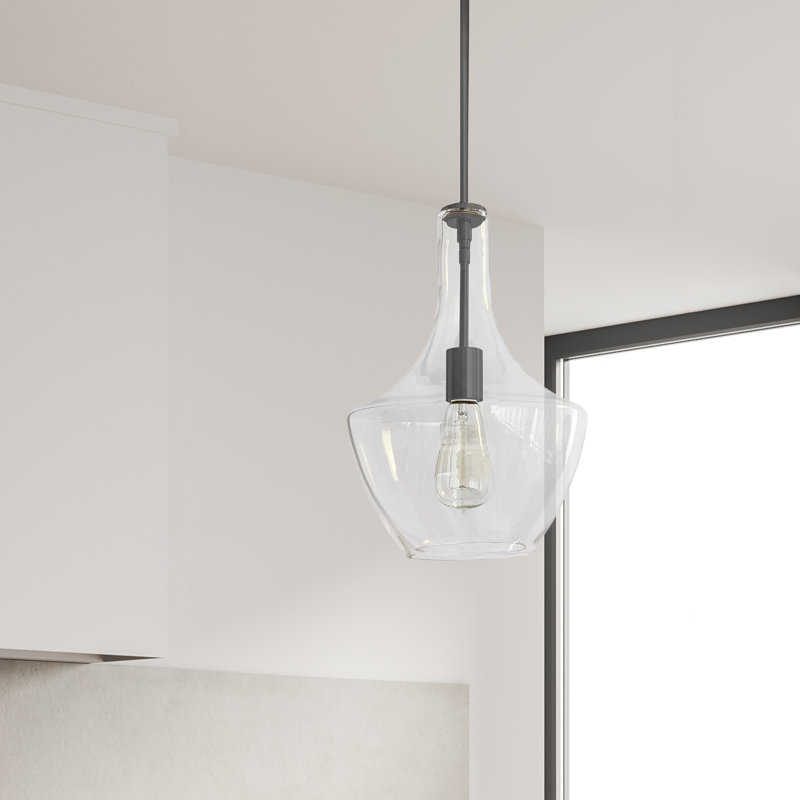 Petalite 1 Light Single Schoolhouse Pendant, Matte Black