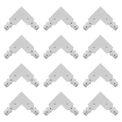 Luxrite H Track Light L-Connector, H-Type Corner Connector, Compatible with 120V 3-Wire Single Circuit Power Source Component, White 12 Pack