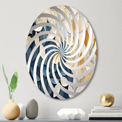 Collage de feuilles de minimalisme beige et bleu - Miroir décoratif Vortex-MIR114847-Ovale