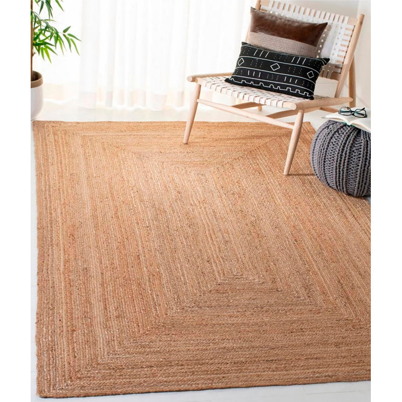 Hand Woven Jute Carpet (6.6 x 9.5 ft), Natural Color, 100% Jute, Pile Height: 0.04 in | Non-Slip Underside, Vacuum Safe | Perfect for Living Room, Bedroom & Dining Area, Eco-Friendly & Durable Design