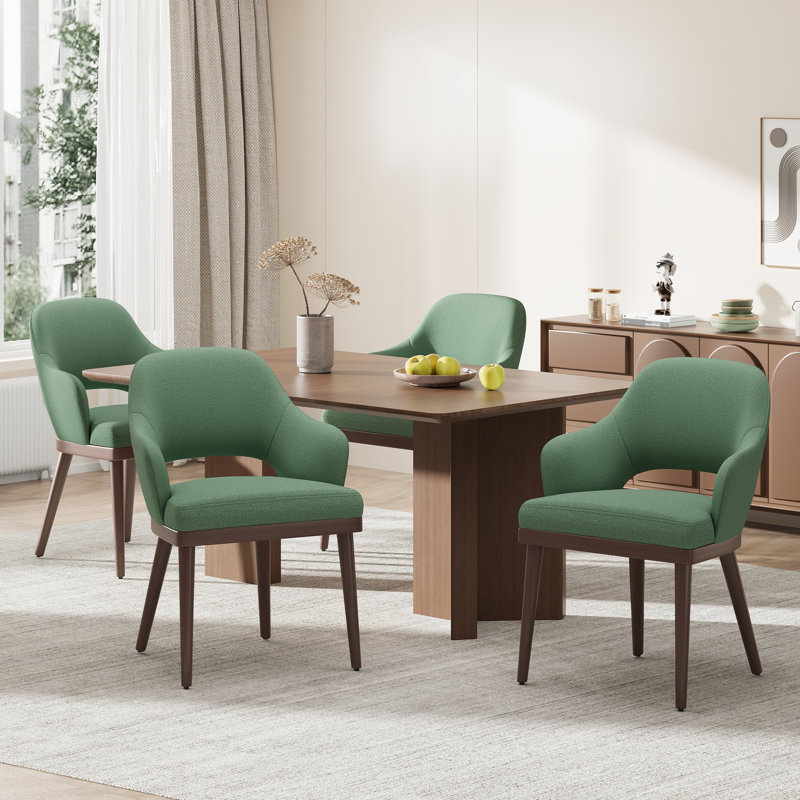 Chaise rembourrée moderne avec pieds en bois de noyer, Bois brun foncé, Vert