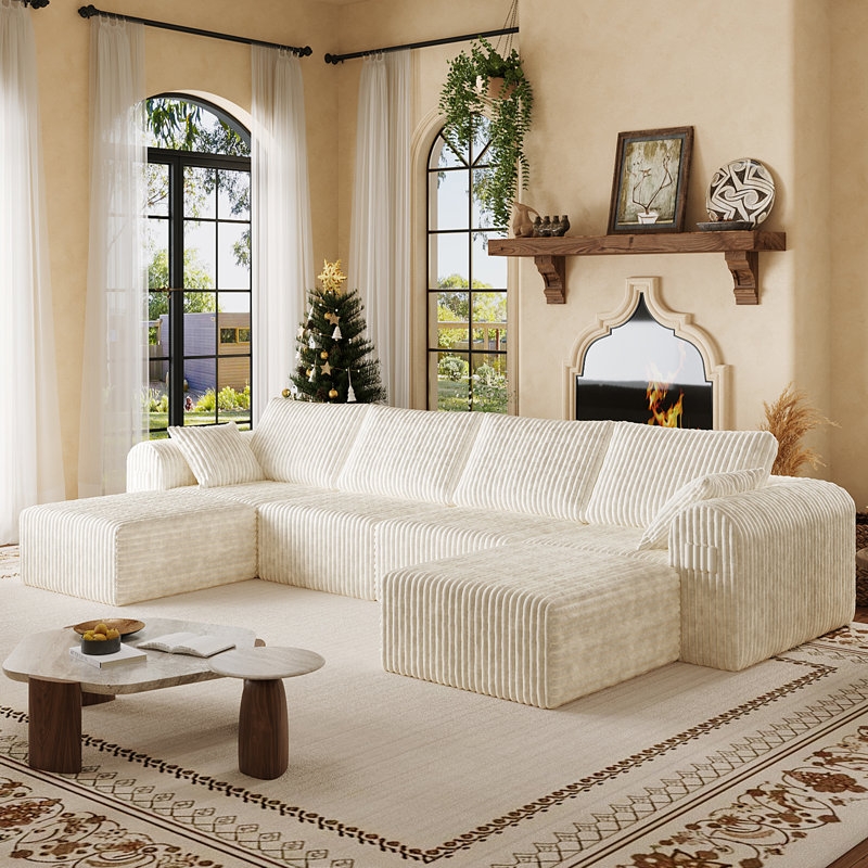 Canapé modulaire en U de 6 pièces de l 135,03 po, canapé modulaire Cloud, siège profond en velours côtelé sans os avec repose-pieds, aucun assemblage nécessaire