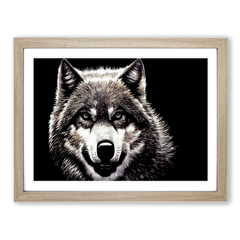 Face Of The Wolf Vol.2 - Single Picture Frame Painting, 46cm H x 64cm W x 2cm D, Oak