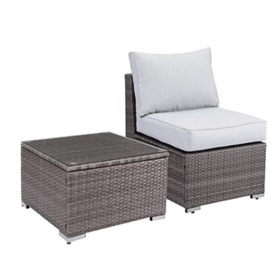 2-Piece All-Weather Outdoor Rattan Patio Furniture Set With  25.2 Inches Width Armless Sofa & Coffee Table,