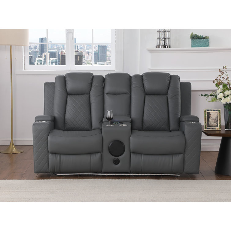 Meghean Breathable Leather Power Recliner Loveseat Power Headrest With Multi-Functional Center Console, Bluetooth Audio