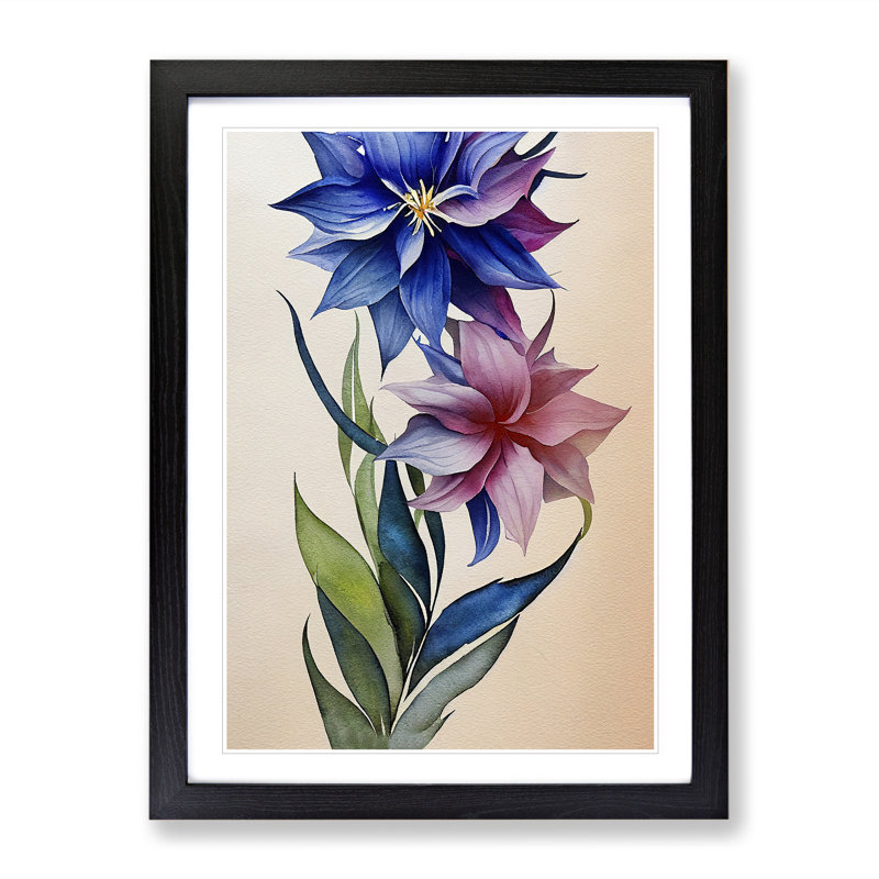 Pretty Flowers No.3 - Single Picture Frame Painting, 64cm H x 46cm W x 2cm D, Black Framed