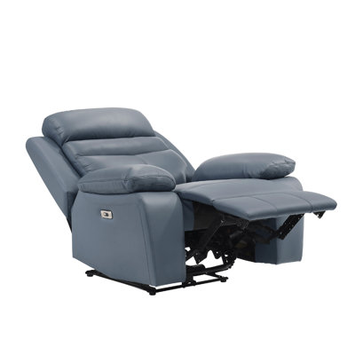 Kaniel 41" Modern Power Top Grain Leather Reclining Chair with USB Charging, One-Touch Control & High-Density Foam