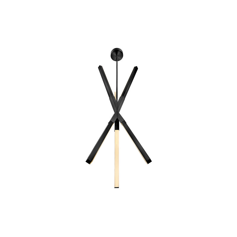 Rae Modern Black LED Sputnik Linear Chandelier with Etched Acrylic Shade