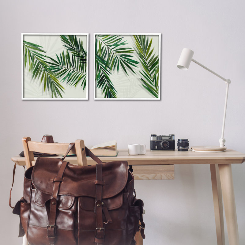  «Palm Fronds over Neutral», ensemble de 2 estampes numériques par Hannah Dawson, H 17 po x l 17 po