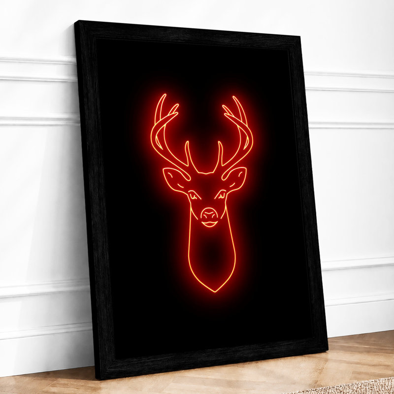 Neon Deer Modern - Framed Print, A2 - 59.4 x 42.0 cm, Black