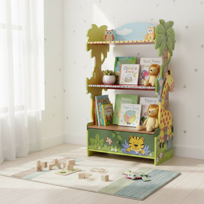Teamson Kids Sunny Safari 3-Tier Wooden Bookshelf with Storage Drawer – Animal-Themed Bookcase for Bedrooms & Playrooms by Teamson Kids