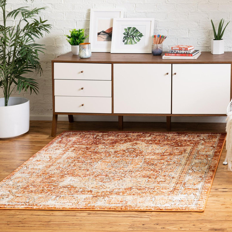 Tapis oriental rouge rouille Alresford, Carré 5 pi 1 po