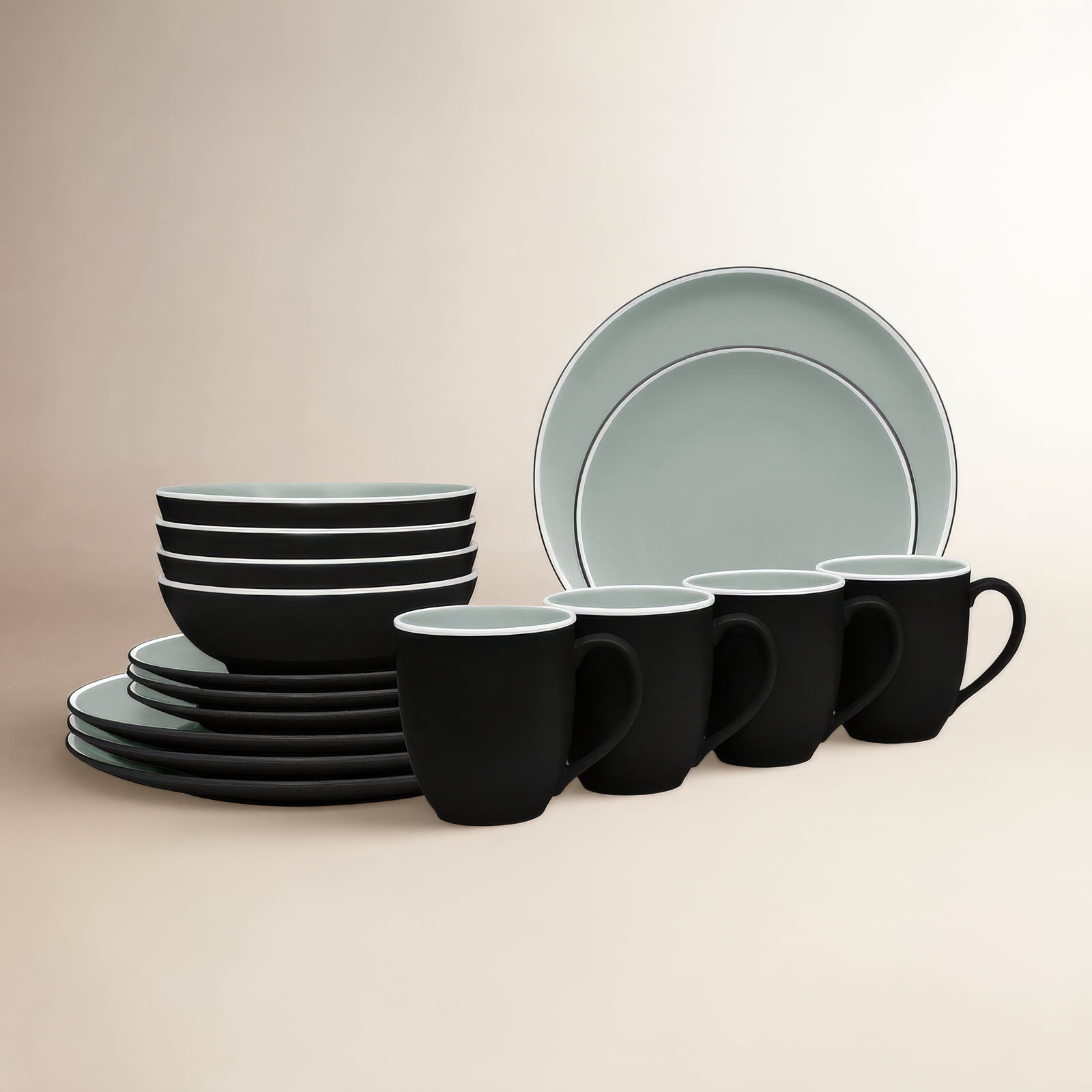 Noritake ColorTrio Coupe 16-Piece Dinnerware Set, Service for 4, Graphite