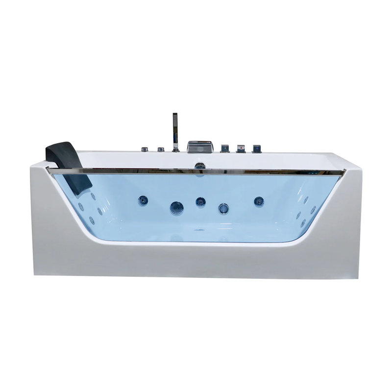 60" White Acrylic Freestanding Whirlpool Bathtub with Jets and Center Drain