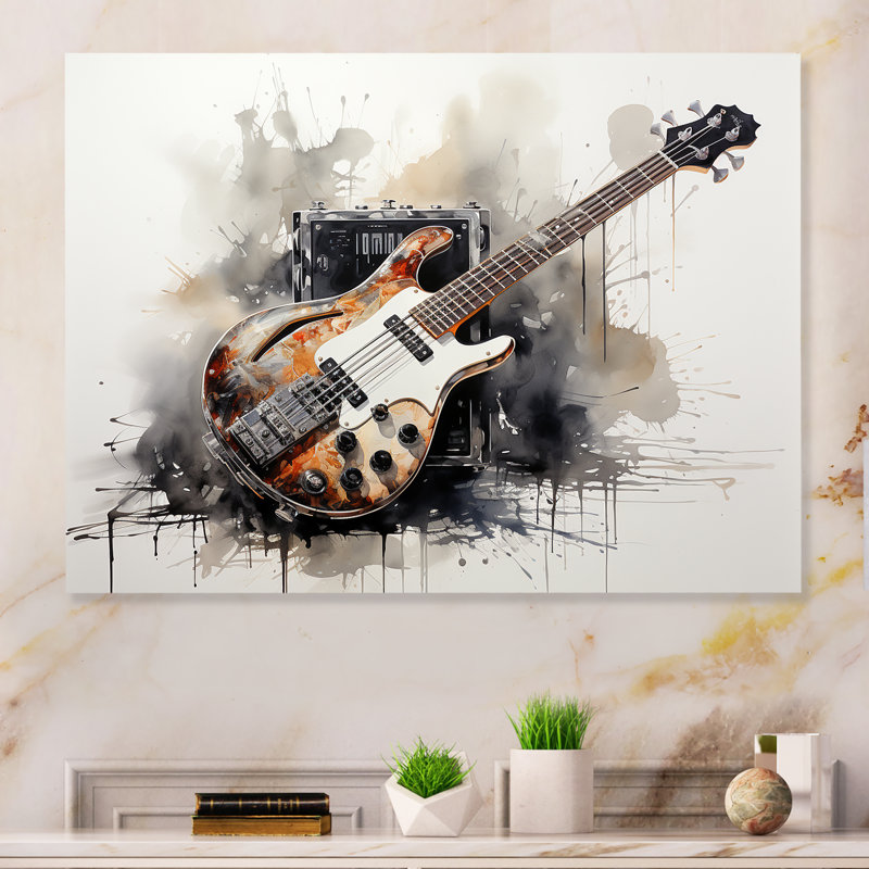 Brown Charcoal Guitar Vibrations IV - Music Metal Wall Art, 12" H x 20" W x 1" D