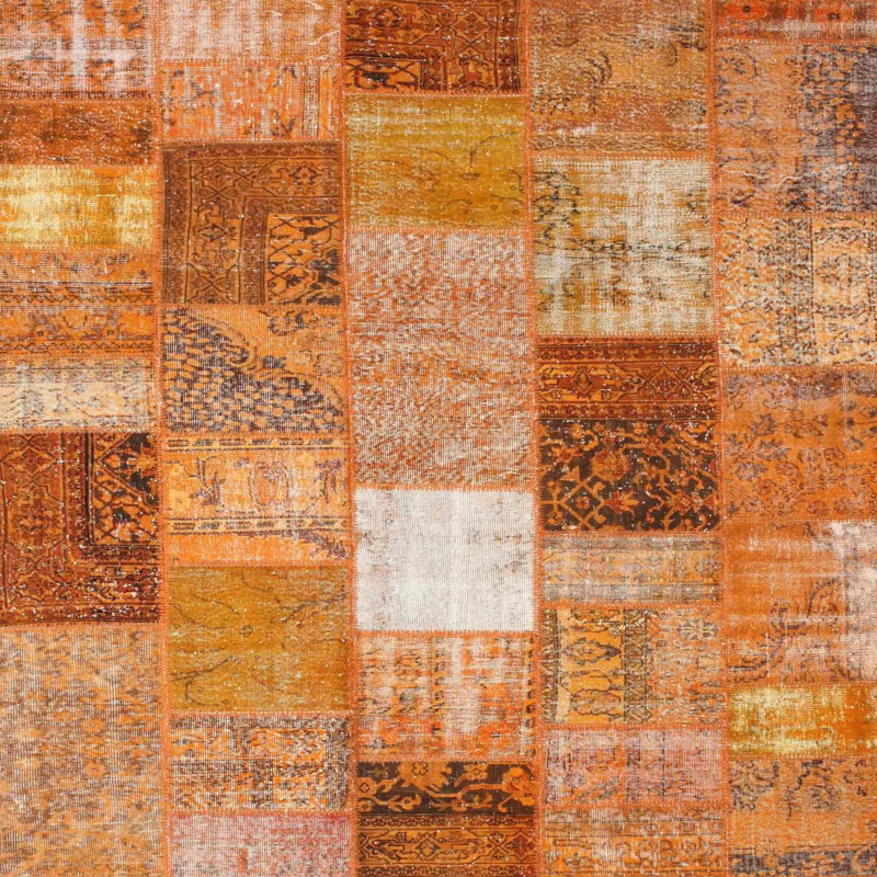 Tapis orange/brun/jaune contemporain, Carré 6 pi
