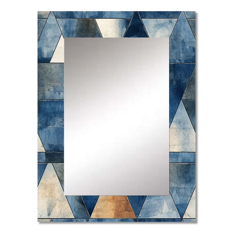 Yerres rustique cobalt Triangle Symphony - miroir mural géométrique unique, miroir moderne, impression d'art en métal