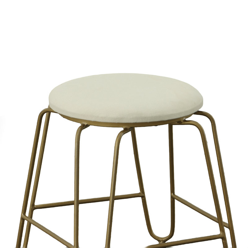Modern Beige Linen 18" Vanity Stool with Gold Powder Coated Frame, Gold, Beige