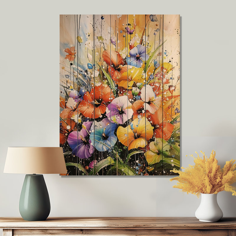 Parfum de champ de coquelicots II - coquelicots, impression sur bois rouge de pin naturel, H 20 po x l 10 po