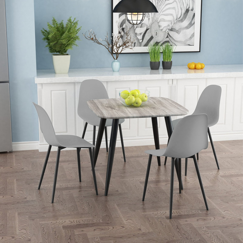 Aspen 5-Piece Casual Dining Set - Compact Square Table & 4 Curved Plastic Chairs, Grey, Gray