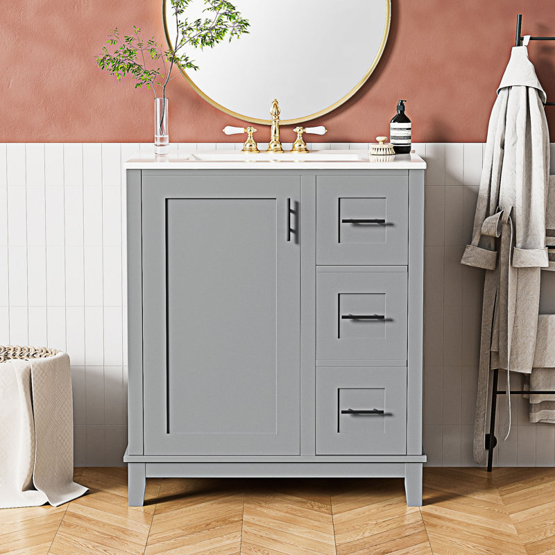 Bathroom Vanity With Ceramic Sink, Gray
