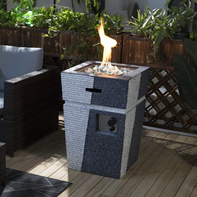 Concrete Outdoor Fire Pit Propane - 40000btu Heat Output, 66lb Weight, Blue, 20in X 20in, Includes Rocks Gas Burner, Adjustable Flame, 20.39in Depth, Rain Cover