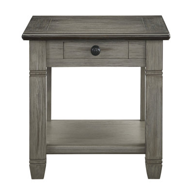 Table de bout Coffee & Antique Grey - Meubles de salon en bois avec tiroir et tablette