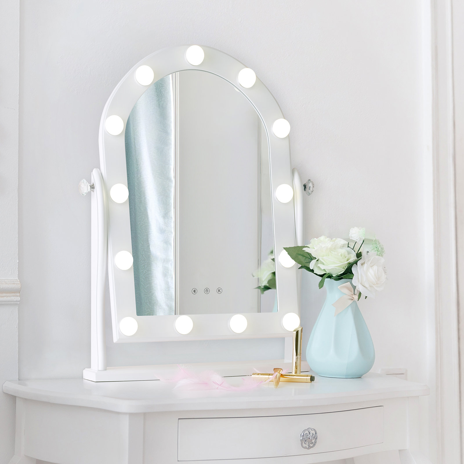 Impressions Vanity Aura Tri-Tone Round LED Vanity Mirror with Stunning  Table Stand (White) 