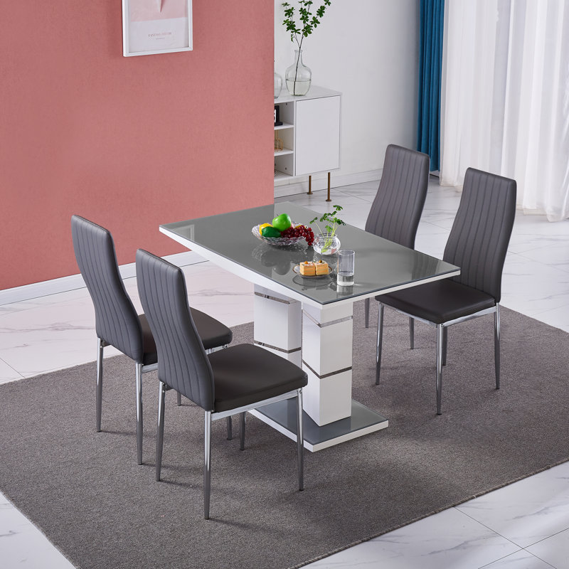Tsaile 4 - Person Dining Set, Grey, Grey