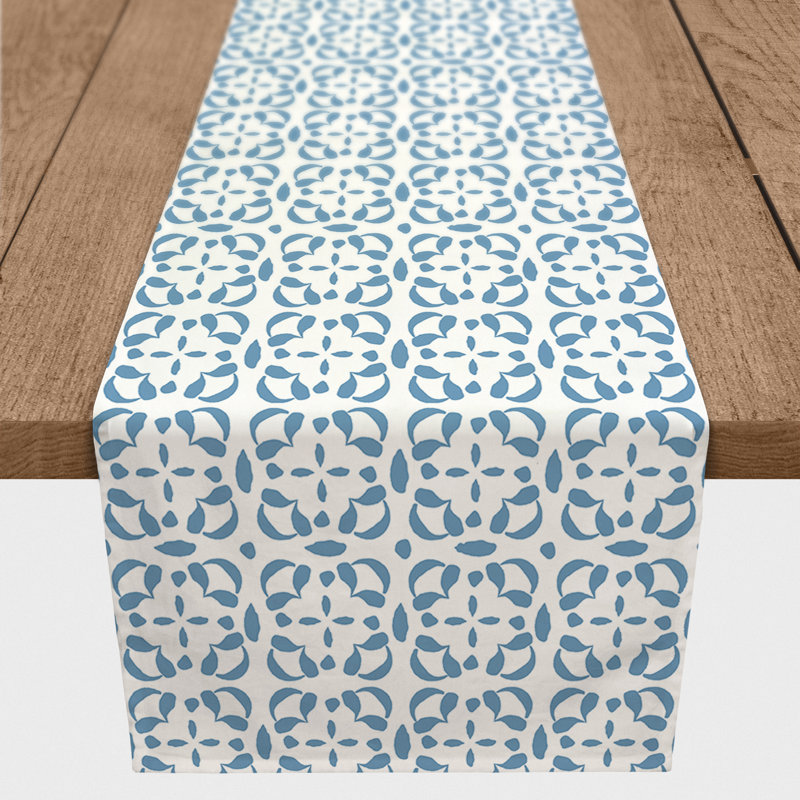 Tile Pattern Cream 4 Table Runner, Blue