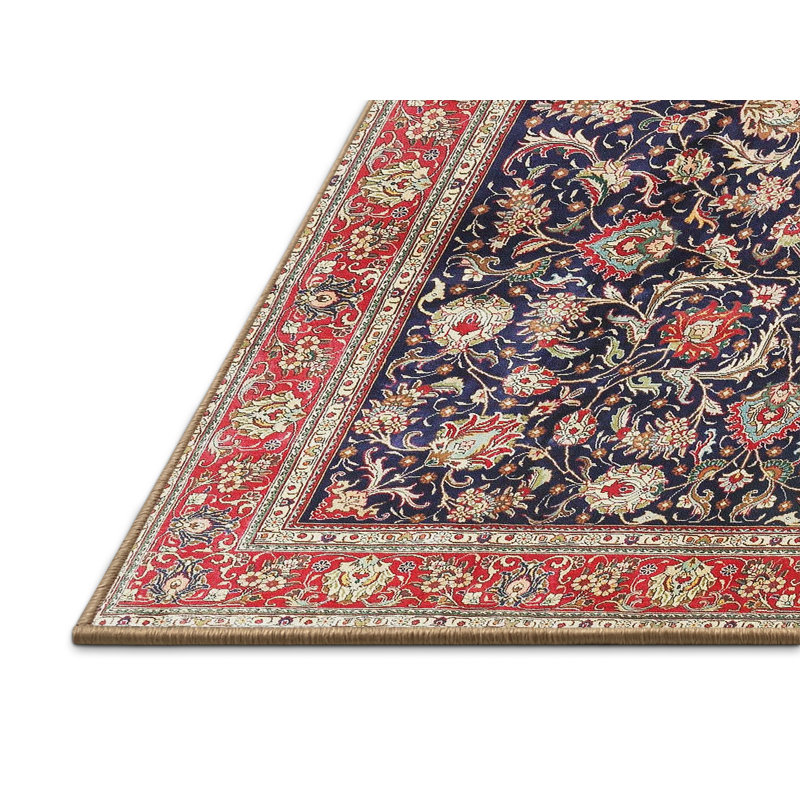 Tapis traditionnel rouge et noir Jaymalin, Rectangle 5 pi x 7 pi
