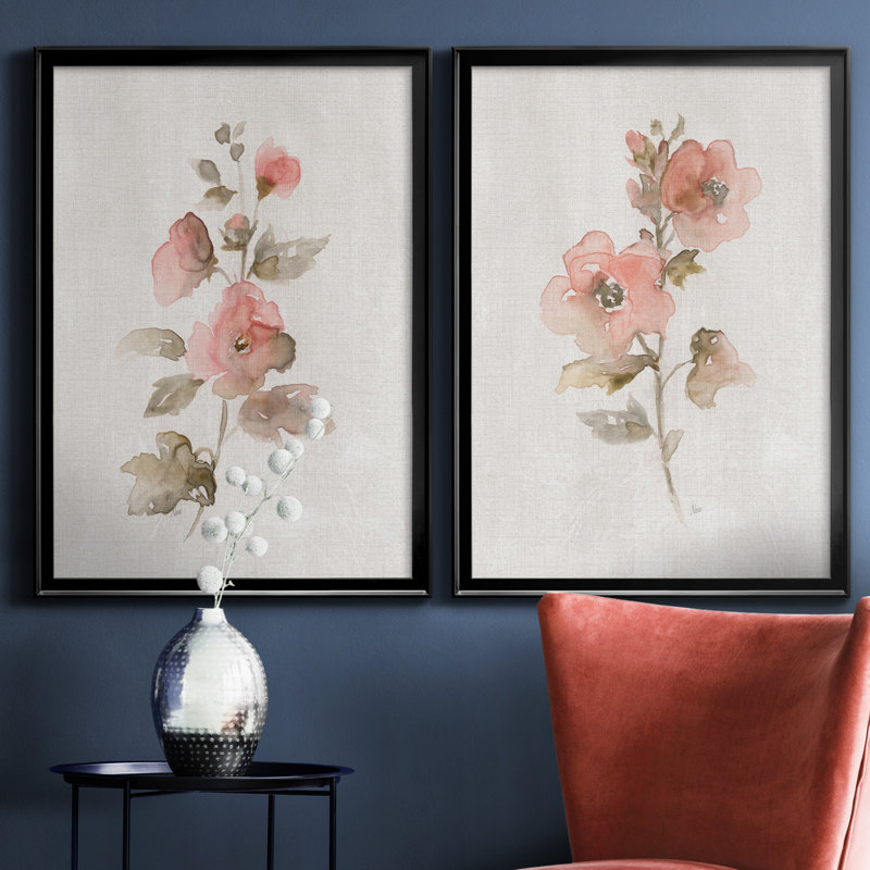 «Blush Sweetly I», ensemble de 2 reproductions d'art, Pas de tapis, Toile encadrée noire, H 30,5 po x l 42,5 po x P 3 po