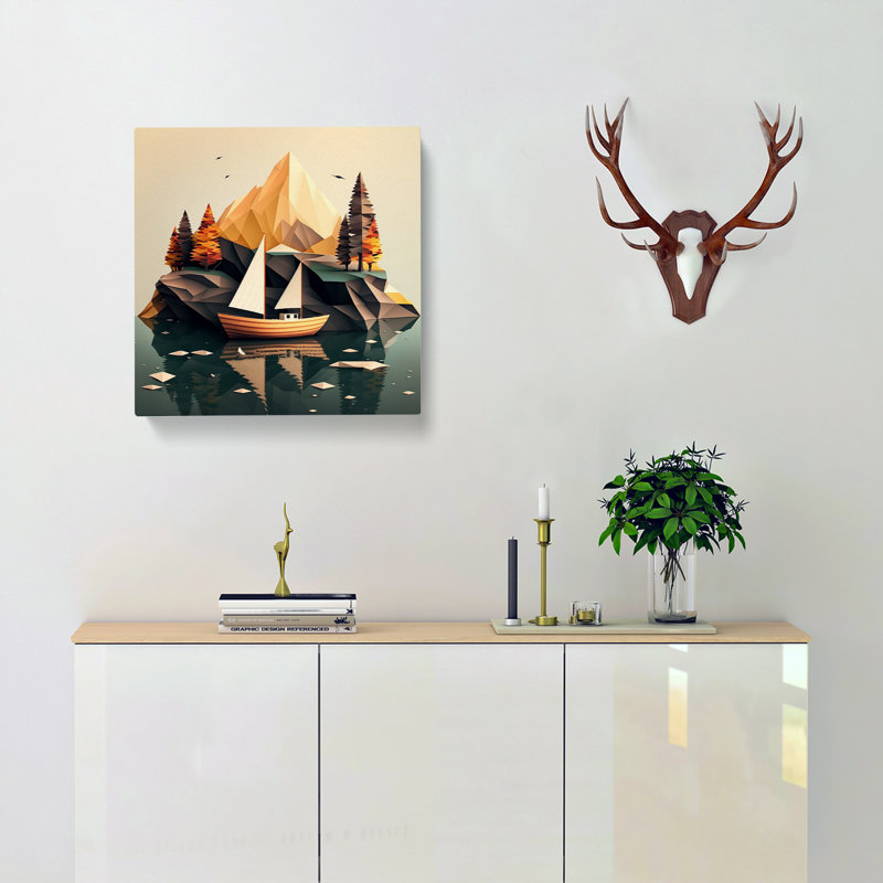 Boat On A Lake Polygon - Wrapped Canvas, 50cm H x 50cm W x 3cm D