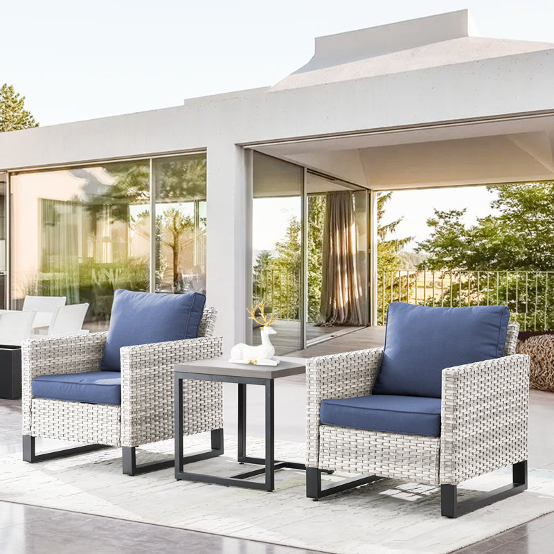 Nazime 2 Person Seating Group with Cushion, Blue, Light Gray