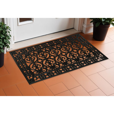 18" X 30" Black Scrollwork Outdoor Rubber Door Mat