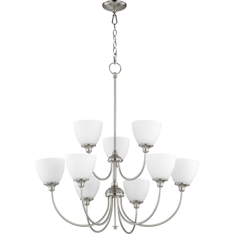 Lustre à niveaux ombrés 9 lumières Dian, Nickel satiné