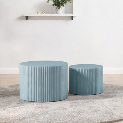 Ensemble de tables basses pour salon bleu doux, 2 tables gigognes rondes, solution pour petit espace
