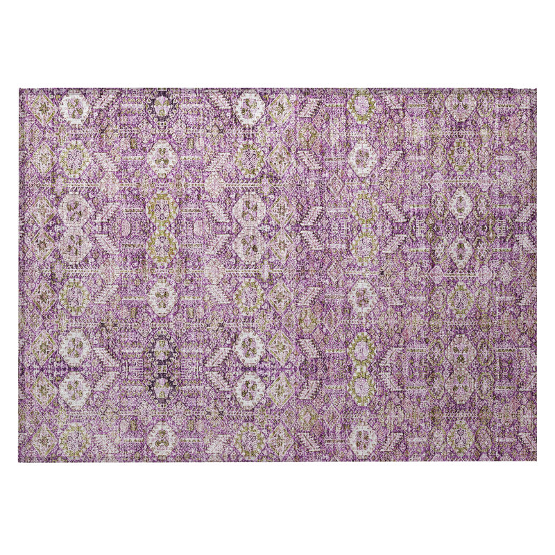 2' X 3' Lavender and Ivory Floral Washable Non Skid Indoor Outdoor Area Rug