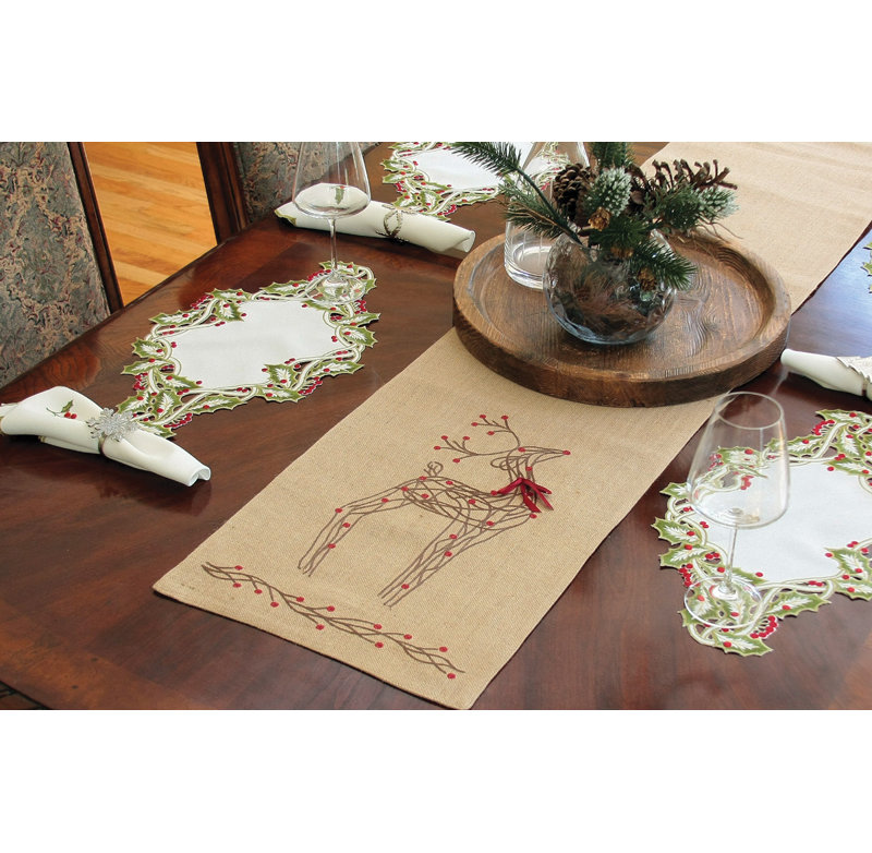 Rustic Reindee Christmas Burlap Table Runner, 13 by 90-Inch