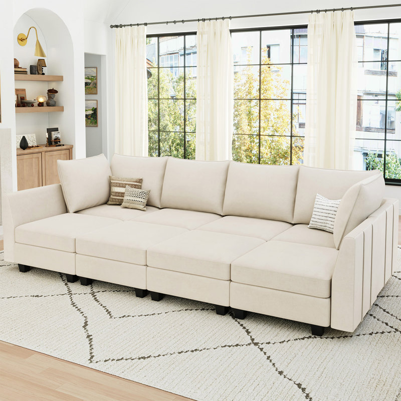 Canapé modulaire en forme de U variable de 112,6 po Allinson, Velours beige