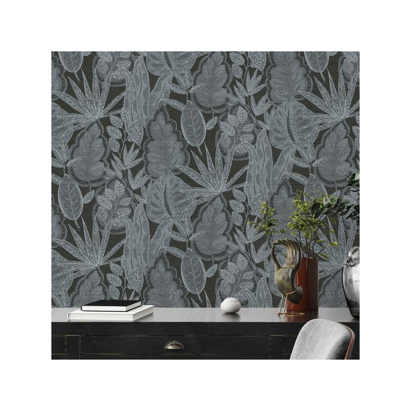 Galerie Flourish Blue Tree Leaf Wallpaper FL61114, Silver