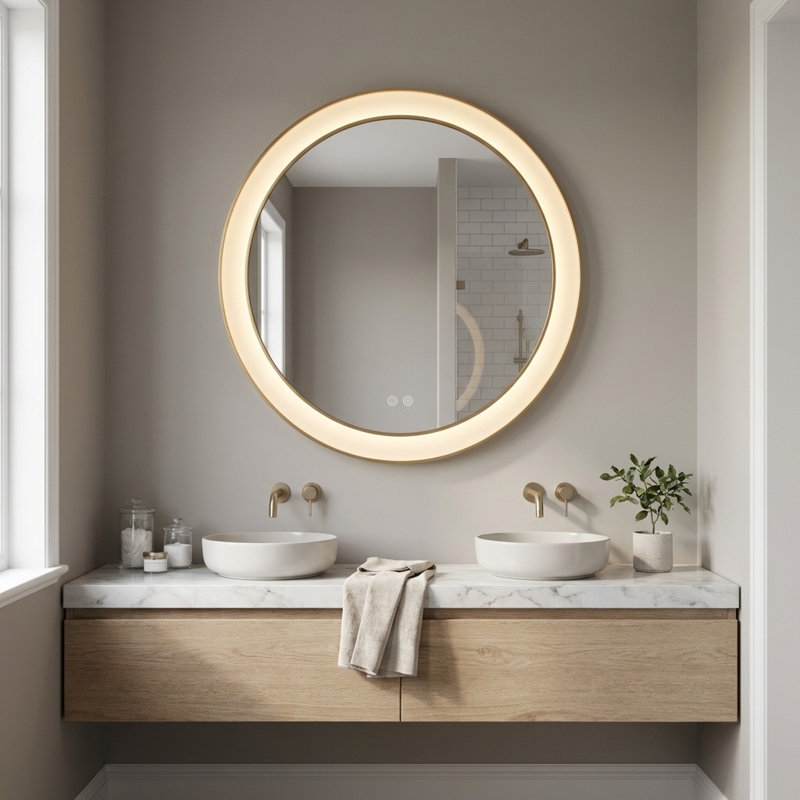 Miroir rond Chopin, Laiton bruni, H 24 po x l 24 po x P 1,5 po