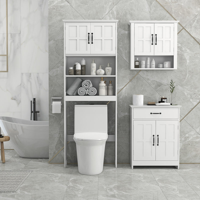 Modern Bathroom Cabinet, Bathroom Floor Cabinet with Doors, White