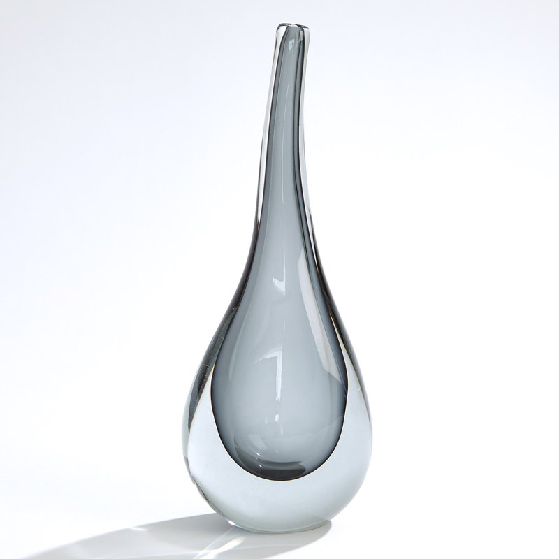 Vase de table en verre fait à la main, H 16,5 po x l 6,75 po x P 4 po