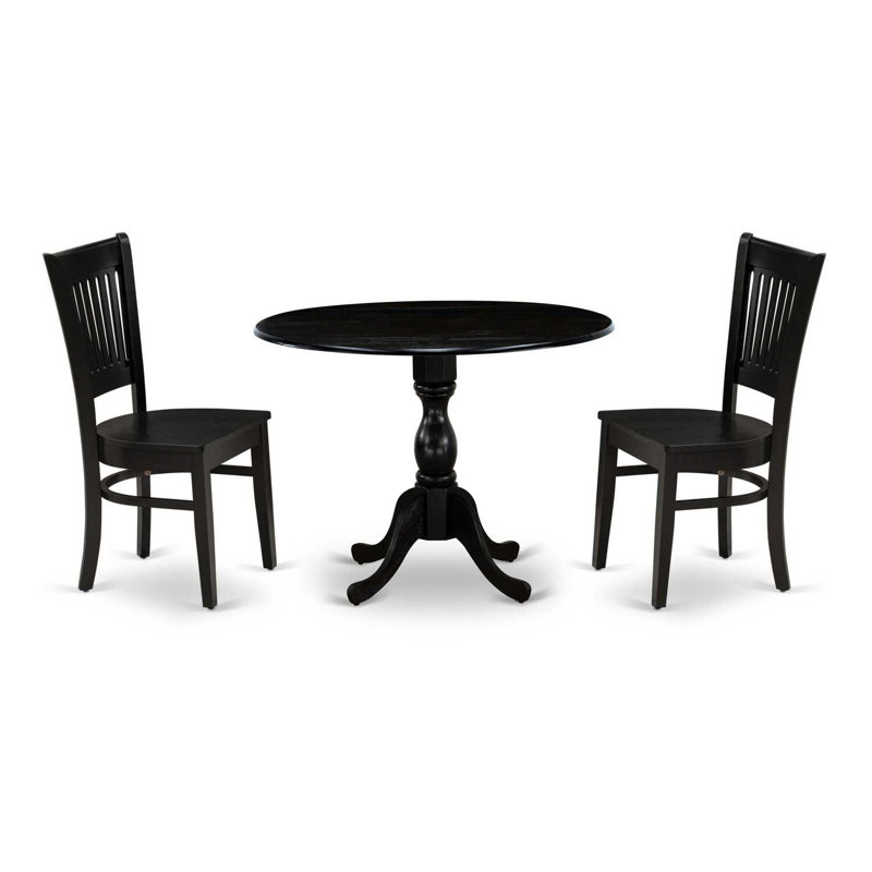 Ensemble de salle à manger 3 pièces pour petits espaces comprenant une table ronde Dropleaf et 2 chaises, noir, Noir, Noir