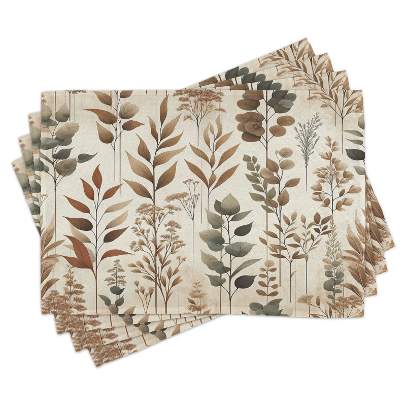 Pale Camel Laurel Green Botanical Polyester Placemats Set of 4