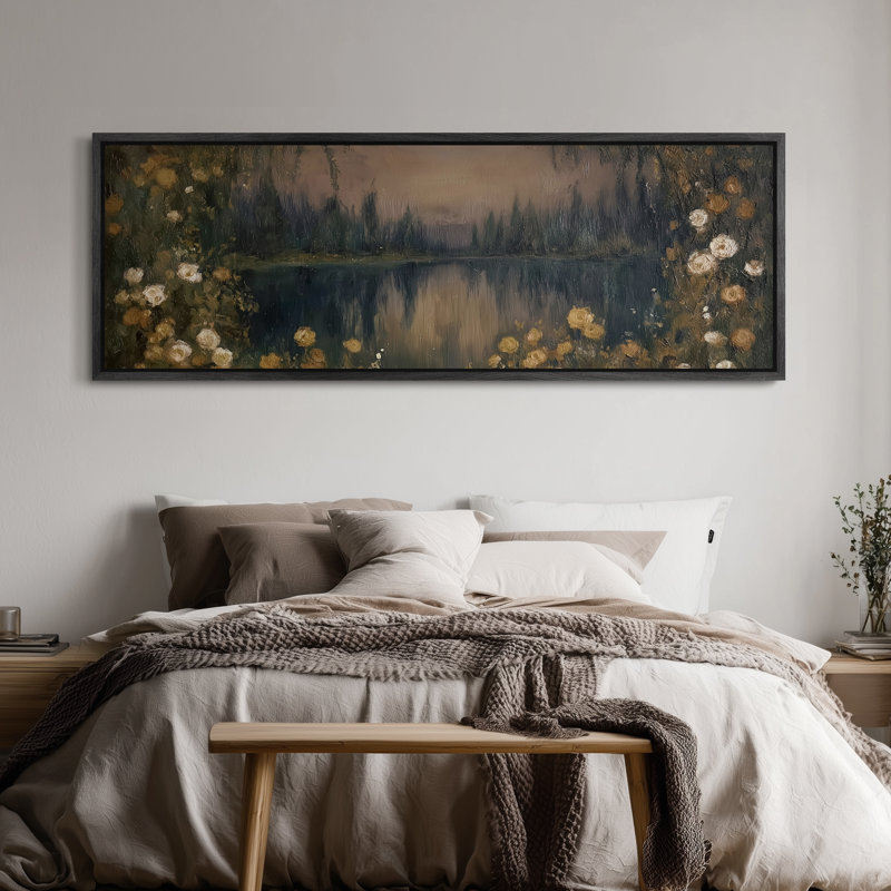 «Enchanted Forest Lake with Golden Accents Art», impression sur art, H 20 po x l 60 po, Noir
