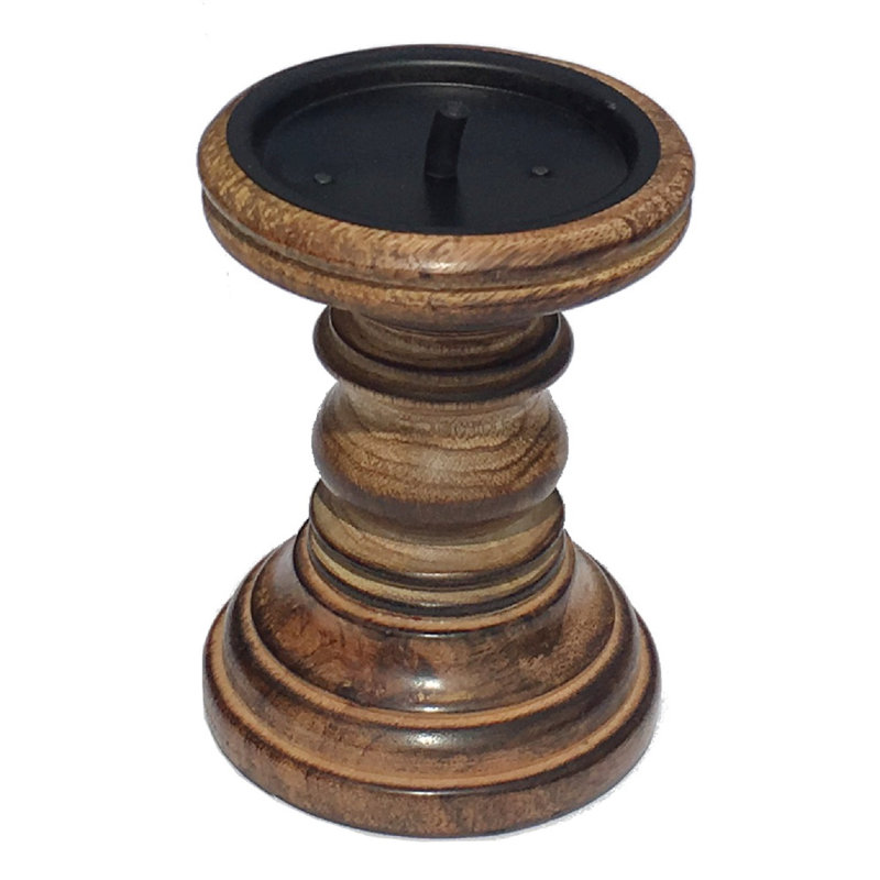 Wood Candlestick, 13cm H x 10cm W x 10cm D