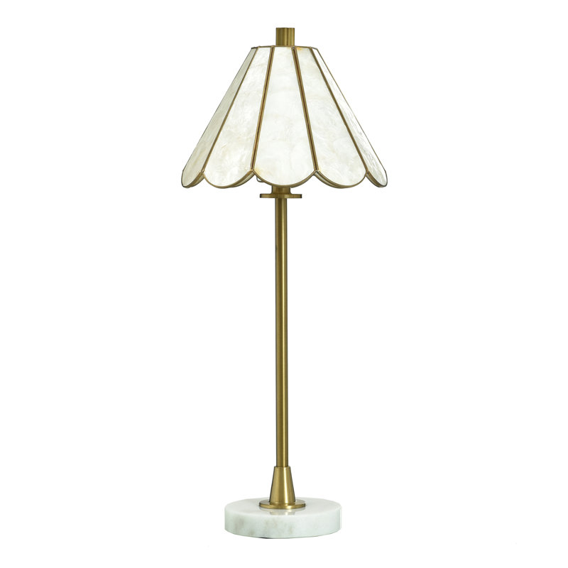 Lampe de table Tamara Day for Stylecraft Verity - Marbre blanc - Laiton formica et abat-jour Capiz